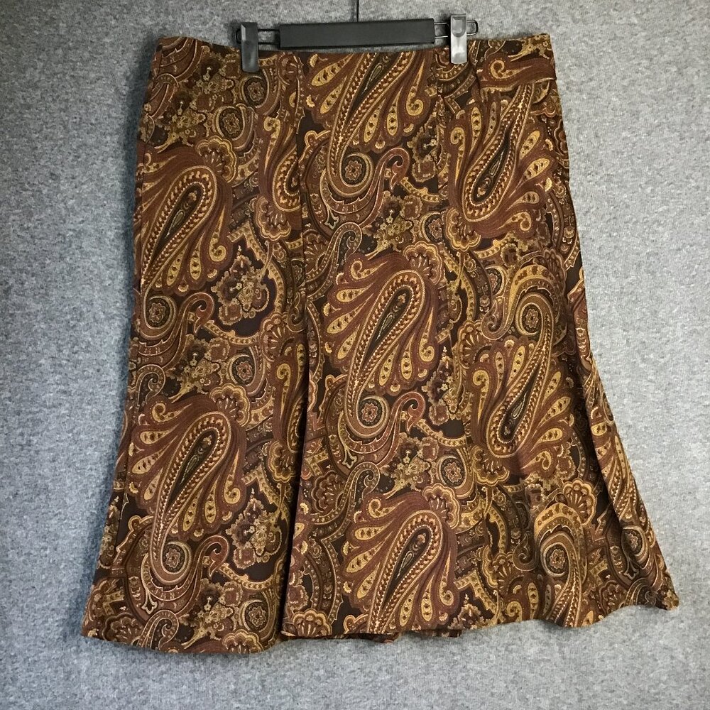 Vintage Briggs New York Brown Boho Paisley Print Midi Skirt Sz 18